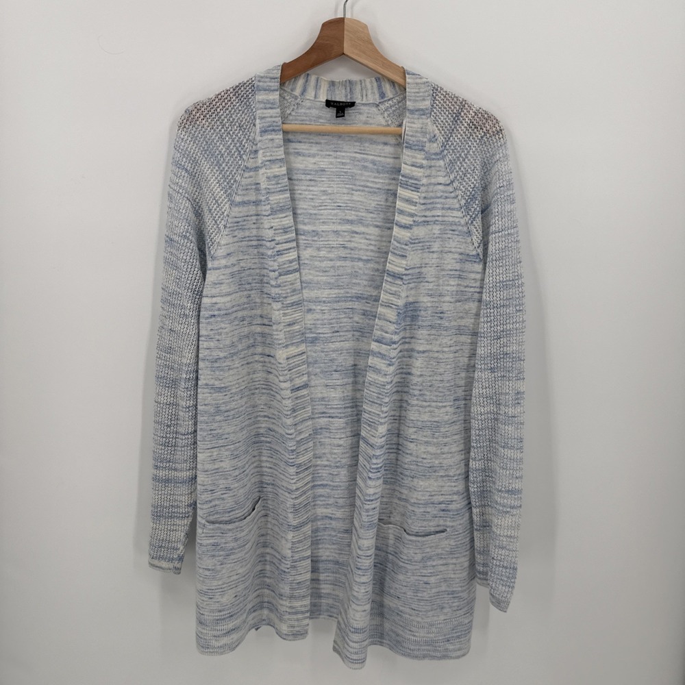Talbots Womens Light Blue Linen Cotton Blend Open Cardigan Size Large Coastal